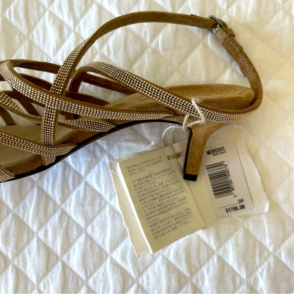 BRUNELLO CUCINELLI Monili Cage Slingback Sandal SUEDE Shoe 38 US 8 Gold NEW Box! - Picture 2 of 15